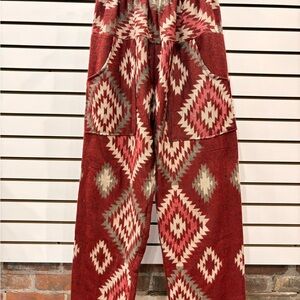 Geometric Patterned Red Pants
